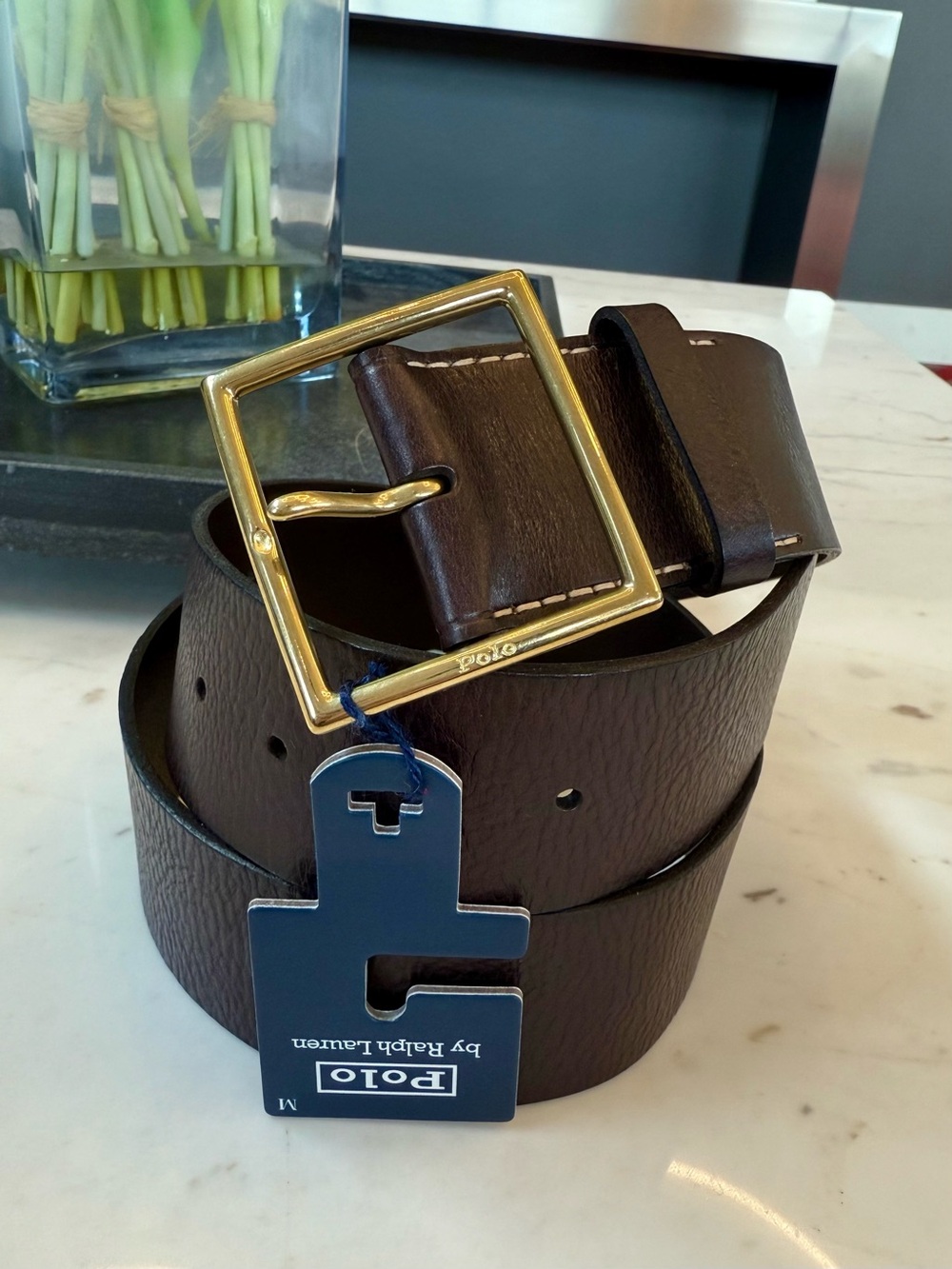 New Polo Ralph Lauren Square-Buckle Wide Leather Belt M